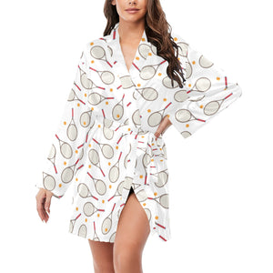 Tennis Pattern Print Design 04 Women's Long Sleeve Belted Night Robe