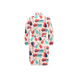 Red Blue guitar pattern Men's Long Sleeve Belted Night Robe