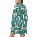 Koi Fish Carp Fish lotus pattern Women's Long Sleeve Belted Night Robe
