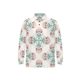 Square floral indian flower pattern Men's Long Sleeve Polo Shirt