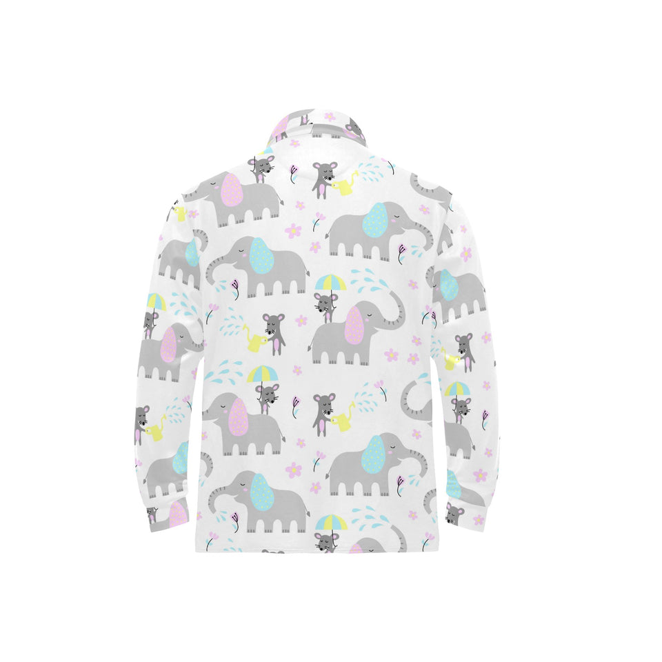 Cute elephant mouse pattern Men's Long Sleeve Polo Shirt