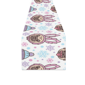 Cute pug hat rabbit costume pattern Table Runner