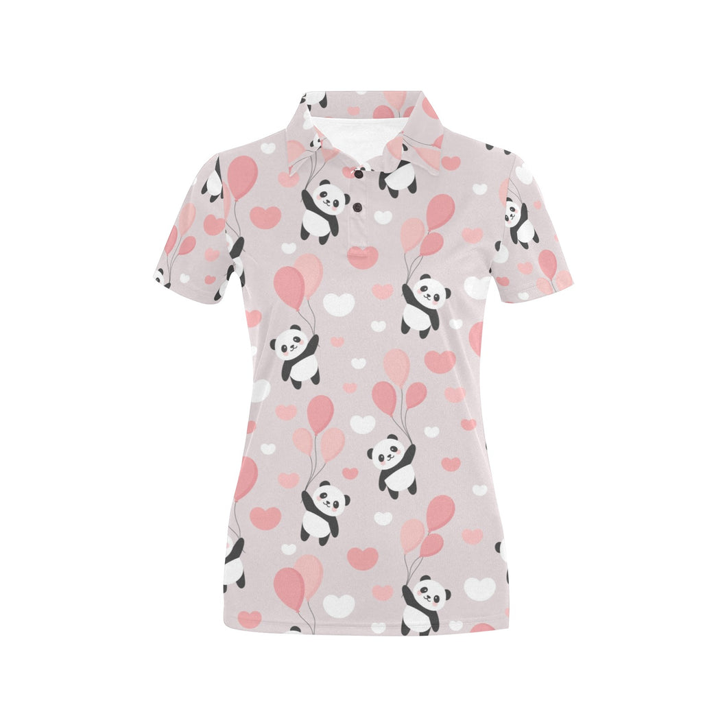 Cute panda ballon heart pattern Women's All Over Print Polo Shirt
