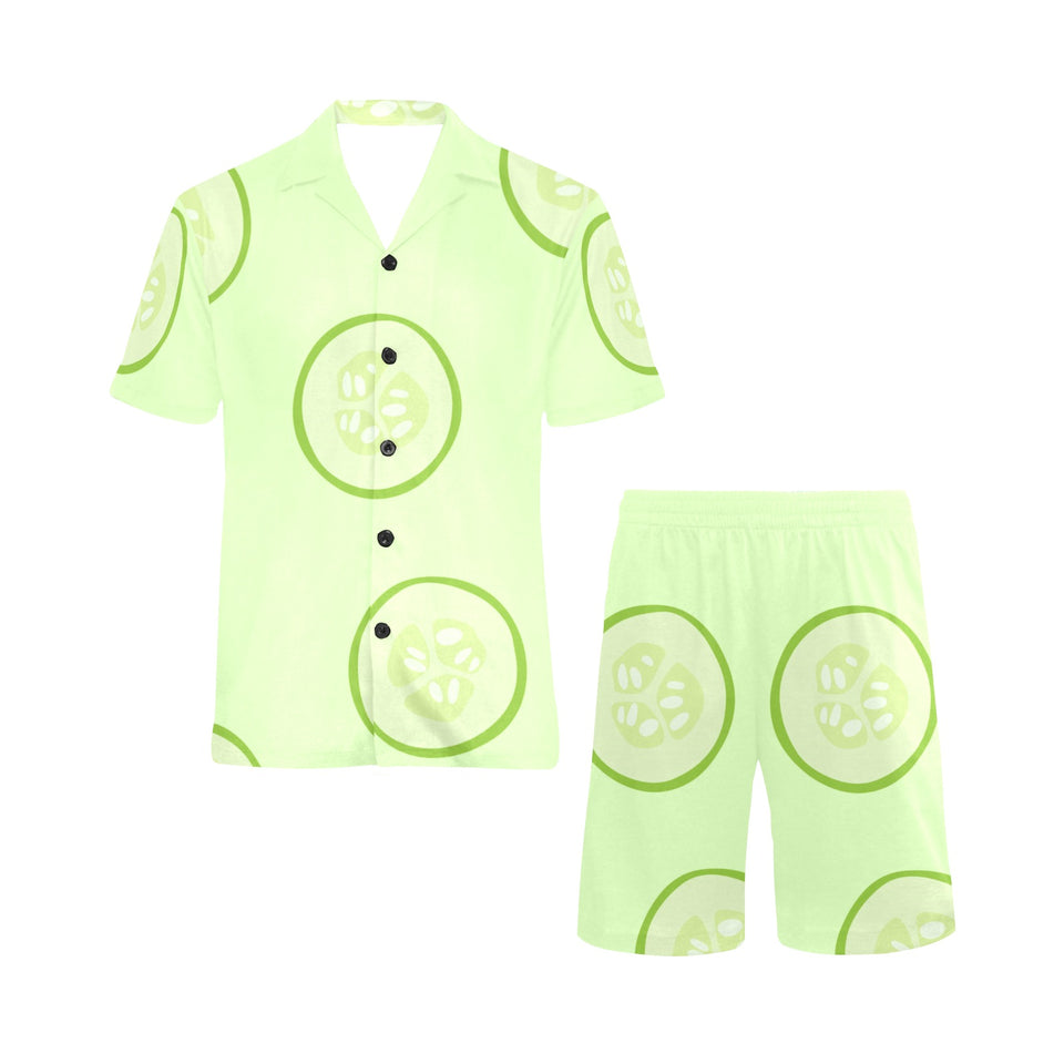 Cucumber pattern Men's V-Neck Short Pajama Set