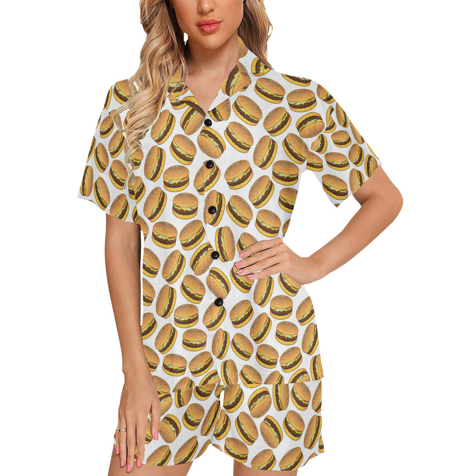 Hamburger Pattern Print Design 03 Women's V-Neck Short Pajama Set