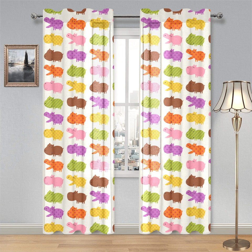 Hippopotamus Pattern Print Design 01 Gauze Curtain