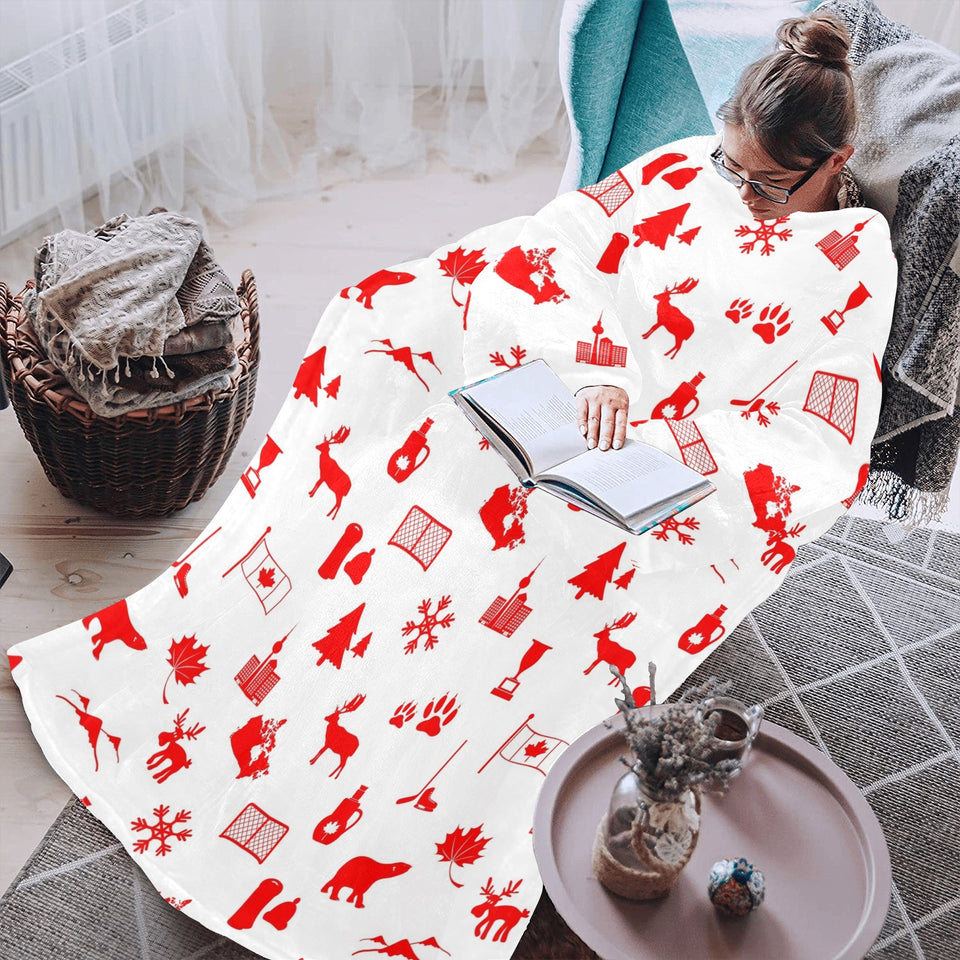 Canada Pattern Print Design 04 Blanket Robe with Sleeves