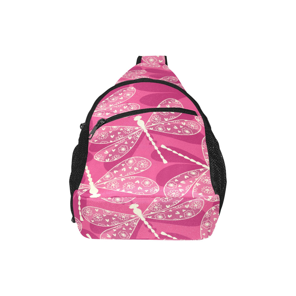 Beautiful dragonfly pink background All Over Print Chest Bag