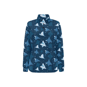 Stingray Pattern Print Design 04 Women's Long Sleeve Polo Shirt