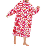 Lips Pattern Print Design 01 Blanket Robe with Sleeves