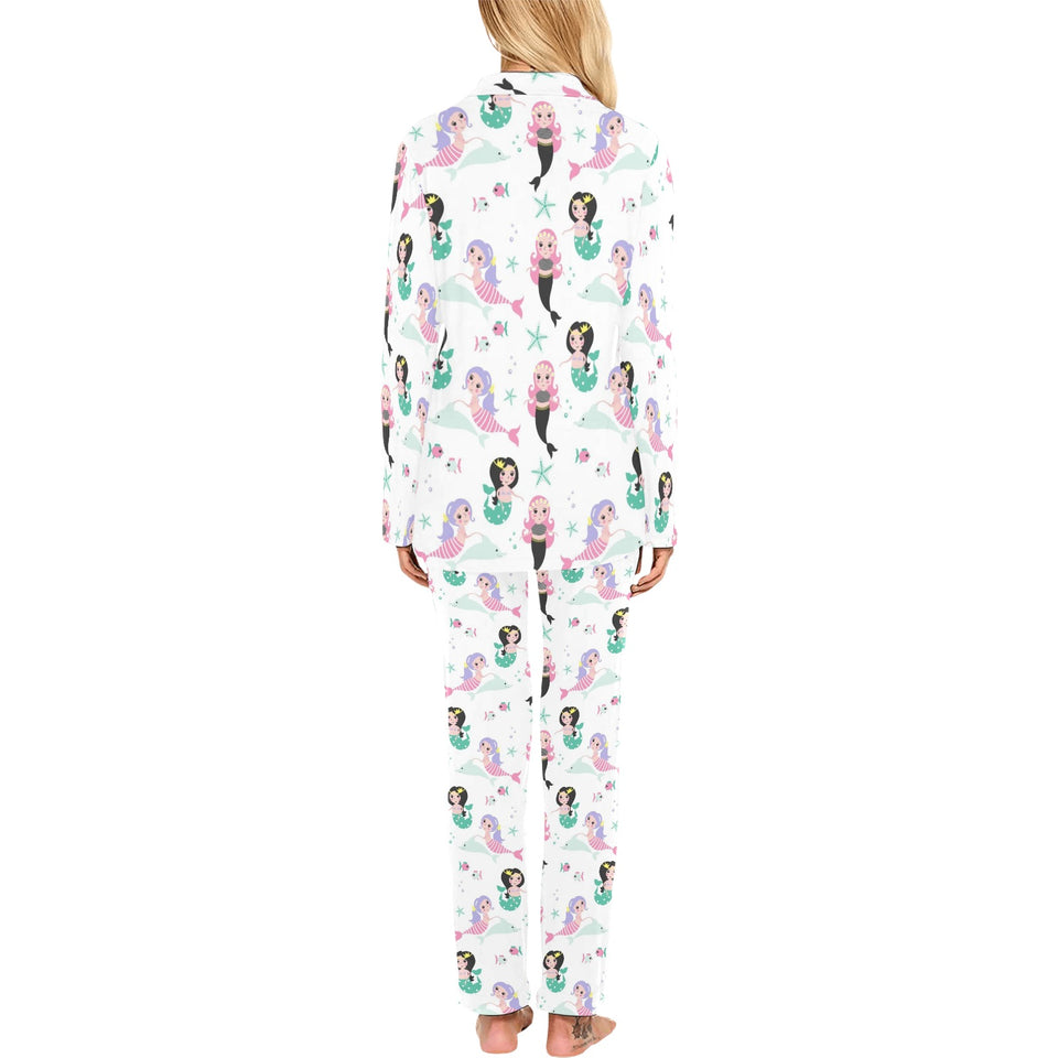 cute mermaid dolphin fish starfish pattern Women's Long Pajama Set