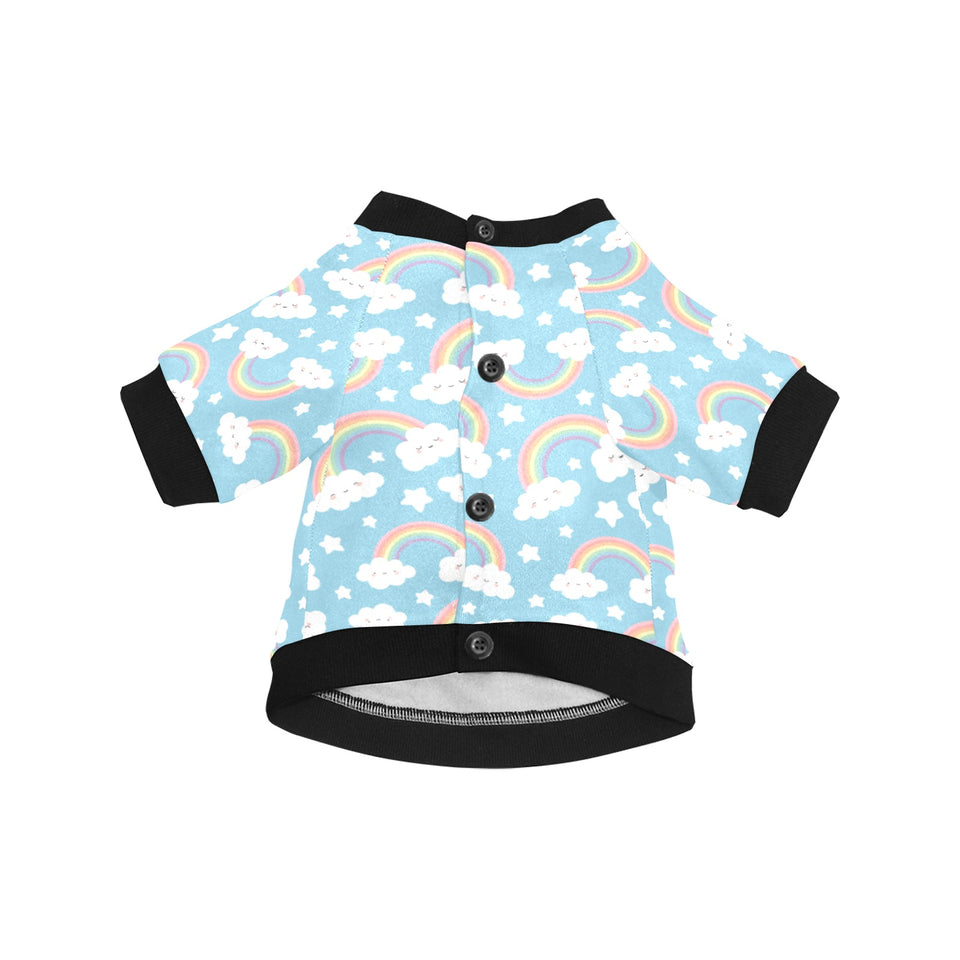 Cute rainbow clound star pattern blue background All Over Print Pet Dog Round Neck Fuzzy Shirt