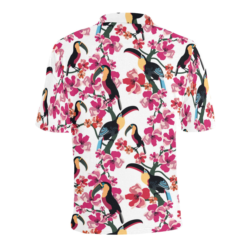 Toucan flower design pattern Men's All Over Print Polo Shirt