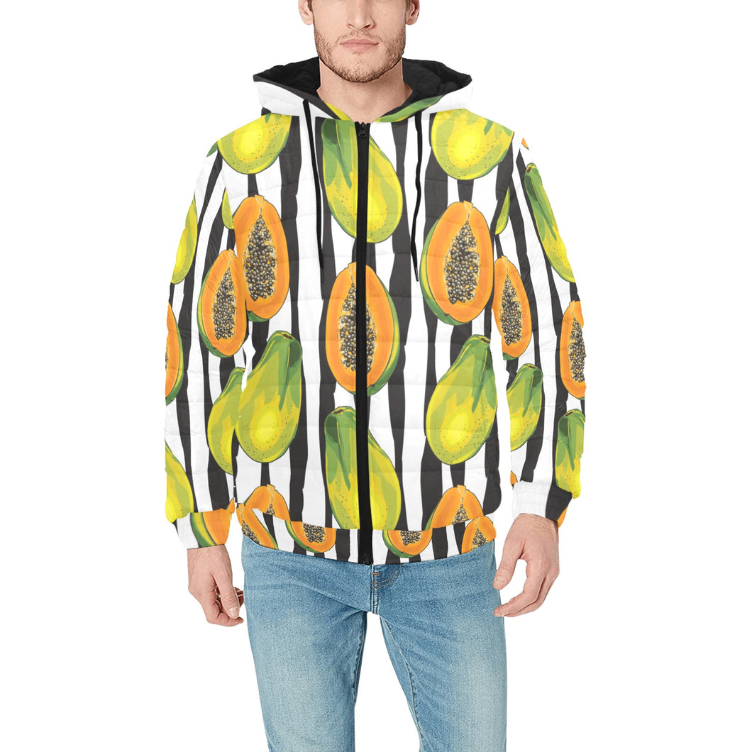 papaya design pattern Men's Padded Hooded Jacket