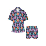 Pineapples pattern zigzag background Women's V-Neck Short Pajama Set