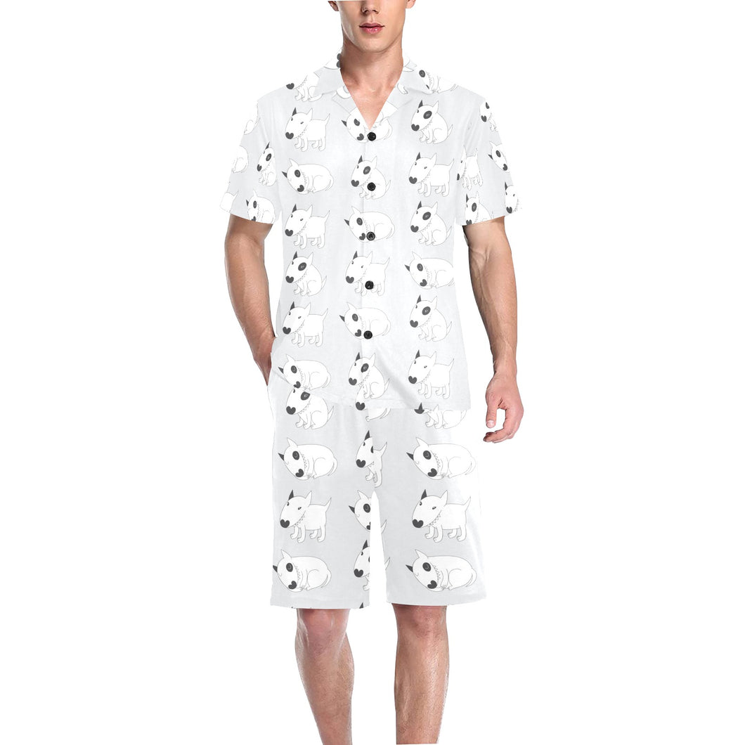 Bull Terrier Pattern Print Design 01 Men's V-Neck Short Pajama Set
