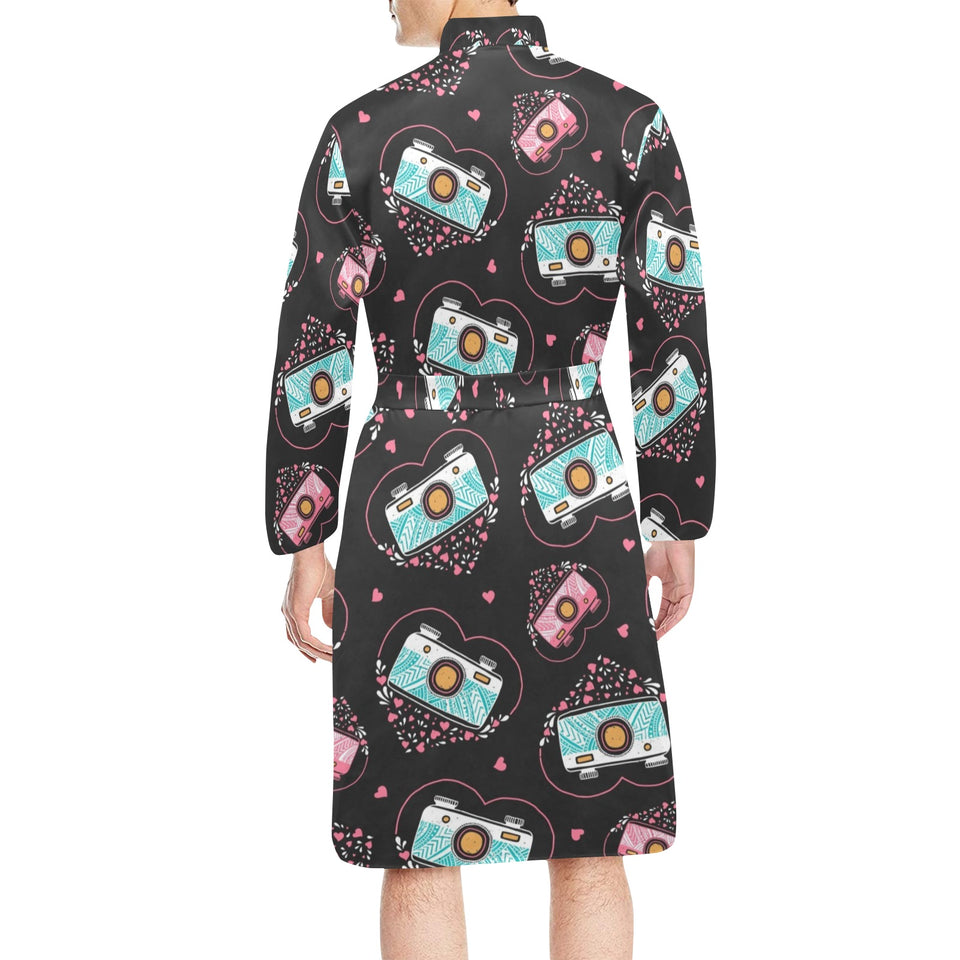 Camera Pattern Print Design 04 Men's Long Sleeve Belted Night Robe