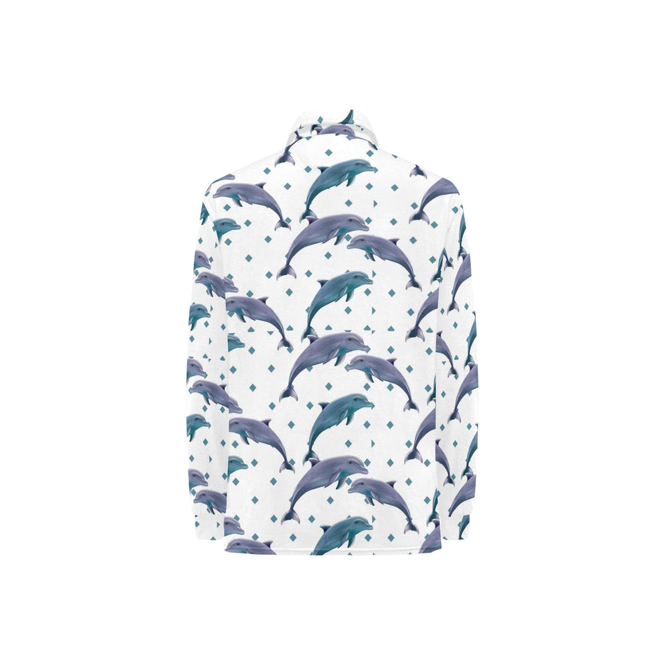 Dolphins pattern dotted background Women's Long Sleeve Polo Shirt