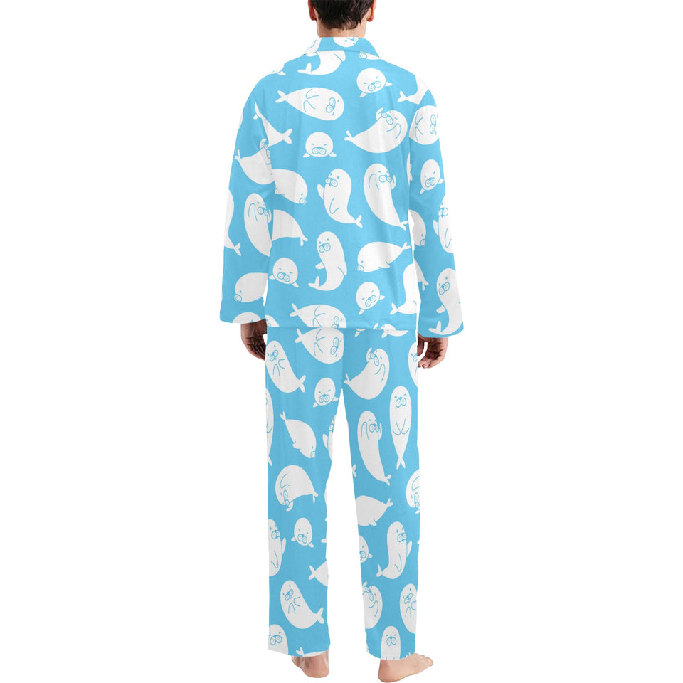Cute white sea lion seals pattern Men's Long Pajama Set