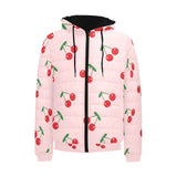cherry pattern pink background Men's Padded Hooded Jacket