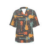 electric guitars pattern Women's All Over Print Hawaiian Shirt