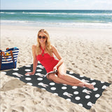 Cute white rabbit polka dots black background Beach Towel