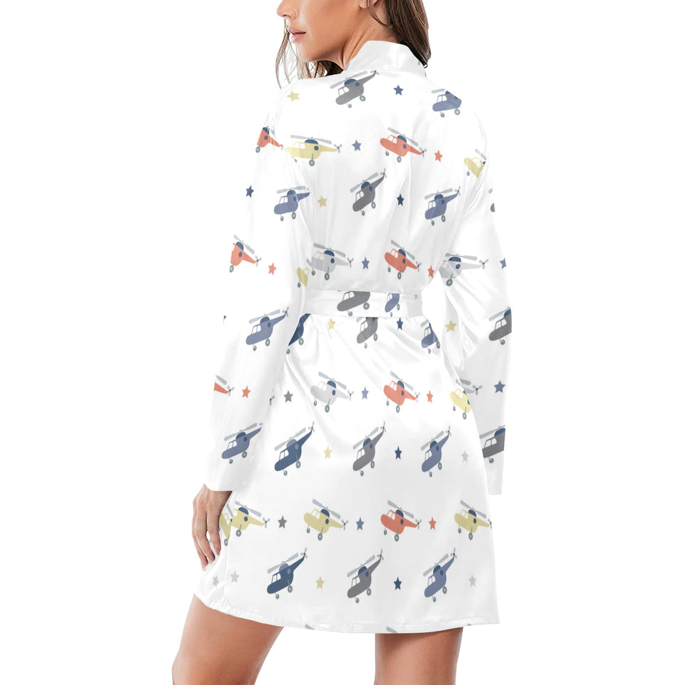 Cute helicopter star pattern Women's Long Sleeve Belted Night Robe
