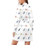 Cute helicopter star pattern Women's Long Sleeve Belted Night Robe