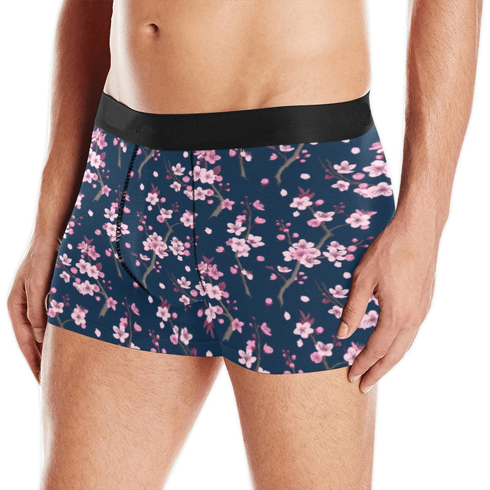 Pink sakura cherry blossom blue background Men's All Over Print Boxer Briefs Men's Underwear