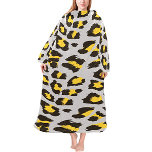 Gray Leopard print pattern Blanket Robe with Sleeves