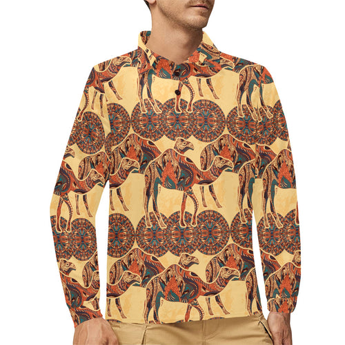 Camel polynesian tribal design pattern Men's Long Sleeve Polo Shirt