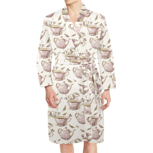 Tea pots Pattern Print Design 03 Men's Long Sleeve Belted Night Robe
