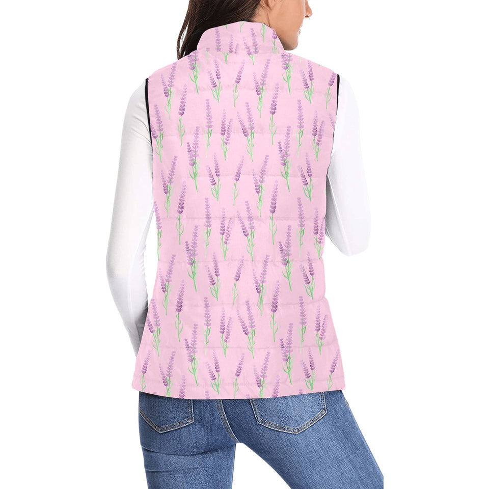 Lavender pattern pink background Women's Padded Vest