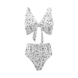 Music Notes Pattern Print Design 04 Chest Bowknot High Waisted Bikini Swimsuit