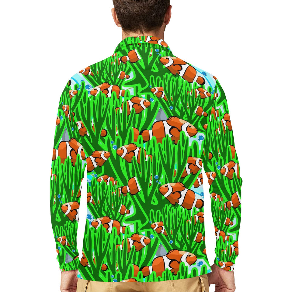 Clown Fish Pattern Print Design 01 Men's Long Sleeve Polo Shirt