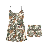 Monkey tropical leaves background Chest Sexy Pleated Two Piece Swim Dress