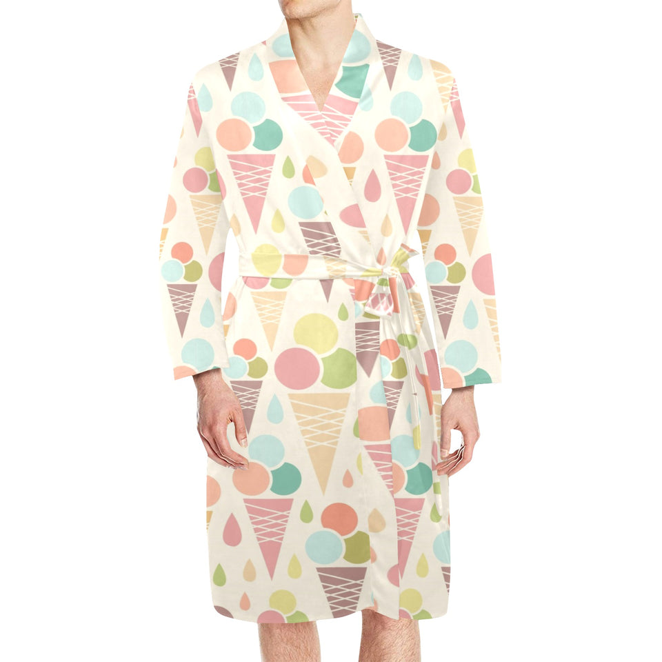 Ice cream cone pattern Men's Long Sleeve Belted Night Robe