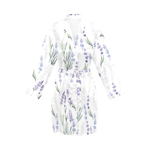 Hand painting Watercolor Lavender Women's Long Sleeve Belted Night Robe