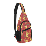 Saxophone cornet pattern red background All Over Print Chest Bag