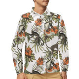 Monkey red hibiscus flower palm leaves floral patt Men's Long Sleeve Polo Shirt