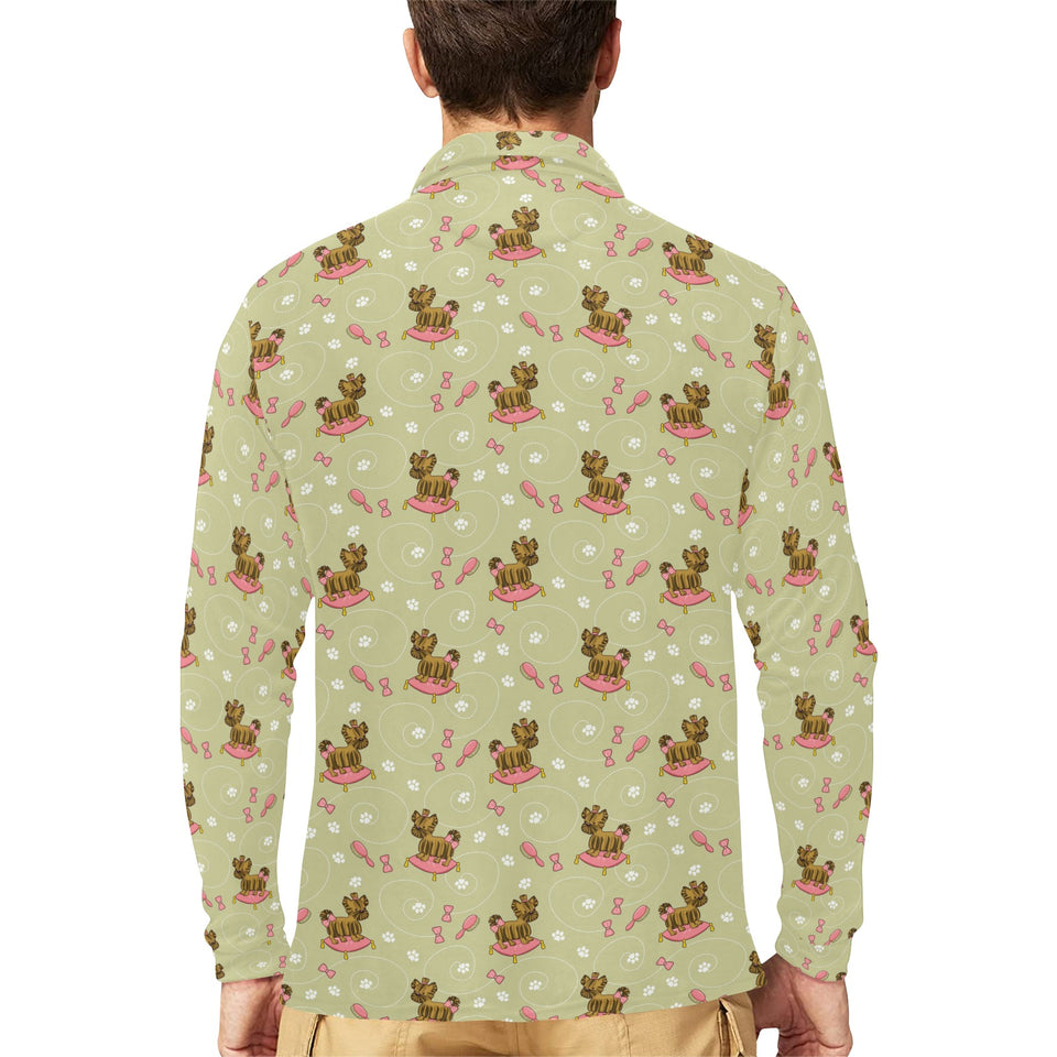 Yorkshire Terrier Pattern Print Design 01 Men's Long Sleeve Polo Shirt