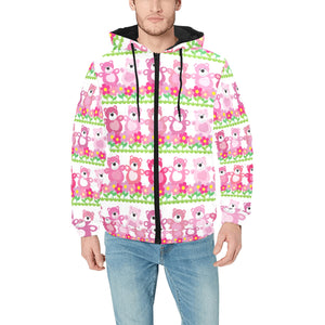 Teddy Bear Pattern Print Design 04 Men's Padded Hooded Jacket