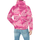 Beautiful dragonfly pink background Men's Padded Hooded Jacket