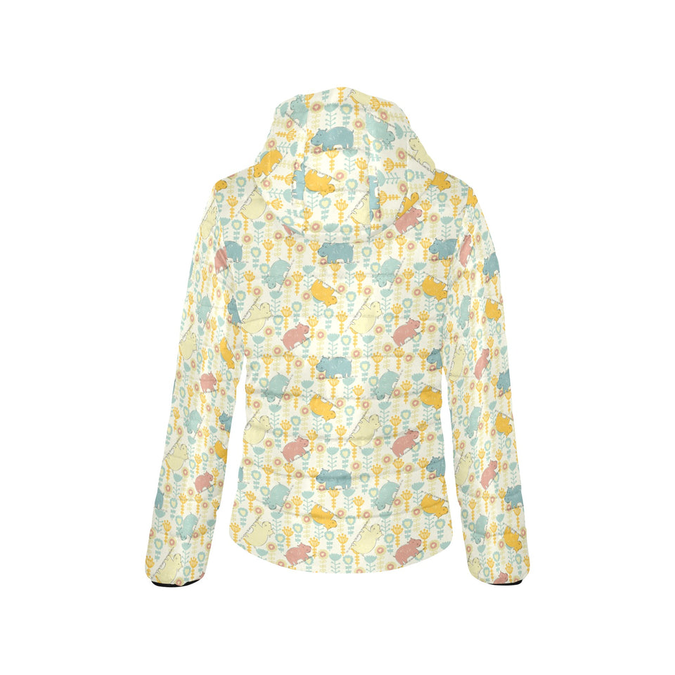 Hippopotamus Pattern Print Design 04 Women's Padded Hooded Jacket