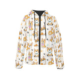 Cute dog corgi striped background pattern Women's Padded Hooded Jacket