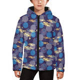 Blue japanese pattern cloud wave flower Kids' Boys' Girls' Padded Hooded Jacket