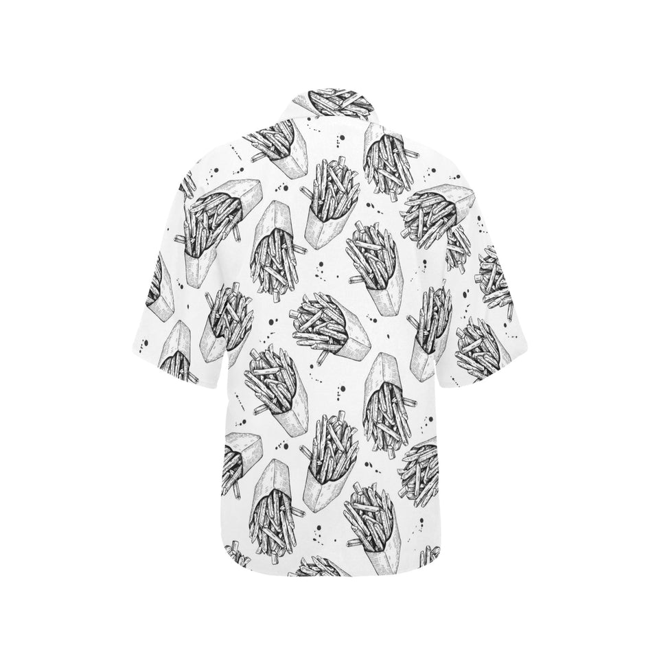 Hand drawn french fries pattern Women's All Over Print Hawaiian Shirt