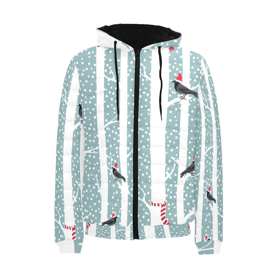 Crows christmas hat scarf Men's Padded Hooded Jacket