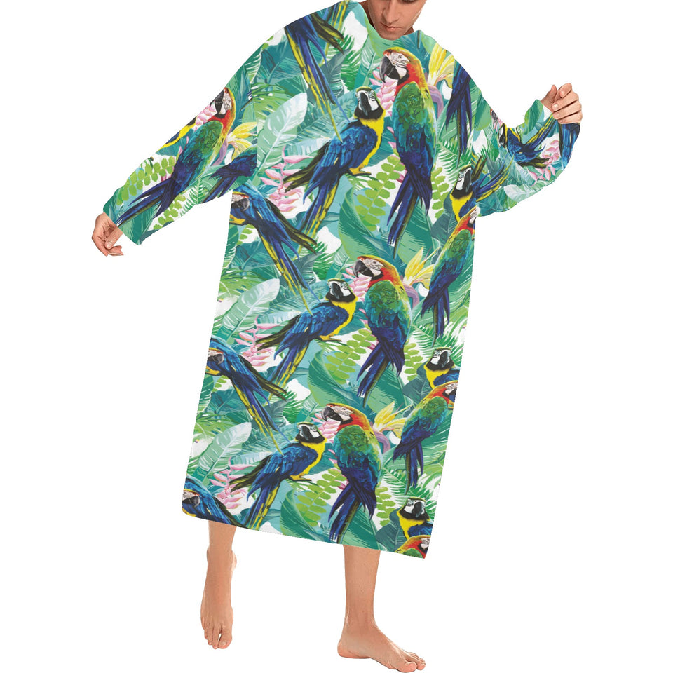 Colorful parrot exotic flower leaves Blanket Robe with Sleeves