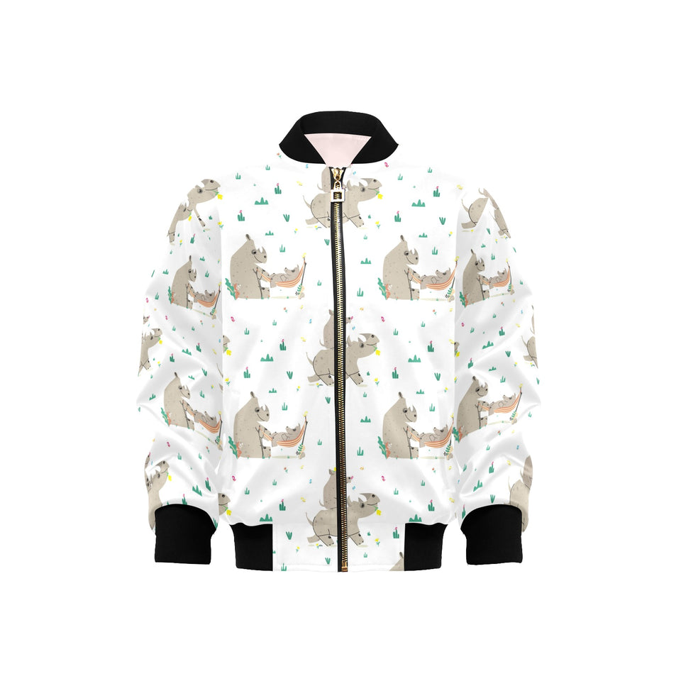 Cute Rhino pattern background Kids' Boys' Girls' Bomber Jacket